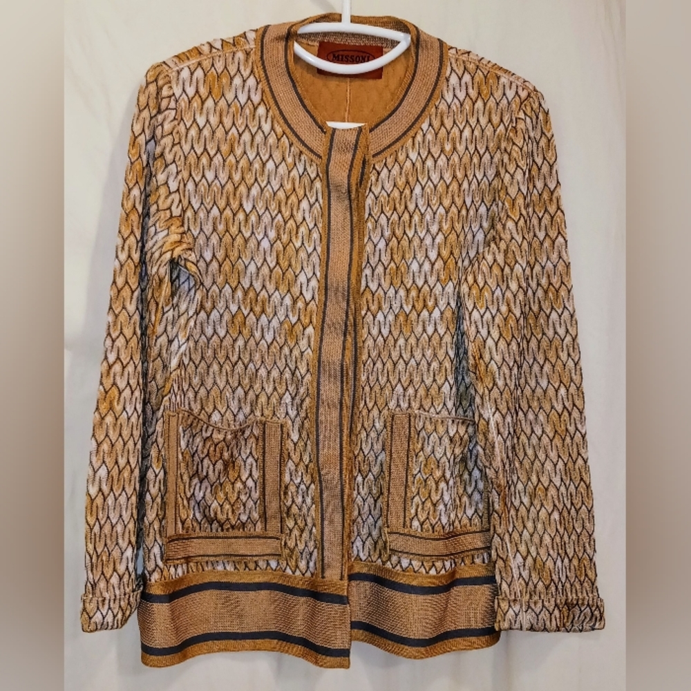 Missoni Camel & Gold Embossed Cardigan Made in Italy
